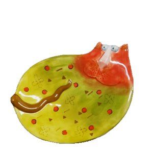 6in Studio Designworks Joy Cats Spoon Rest / Plate Hand Painted Ceramic
